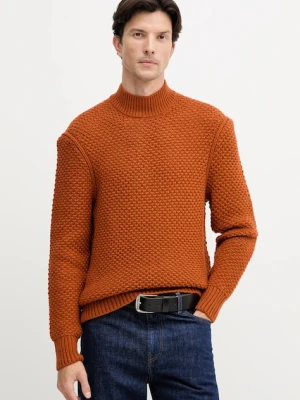BOSS sweter wełniany męski kolor pomarańczowy z półgolfem 50550008
