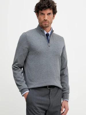 BOSS sweter wełniany męski kolor szary lekki z półgolfem 50528300