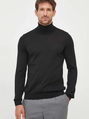 BOSS sweter wełniany męskie kolor czarny lekkie z golferm 50468262
