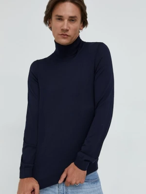 BOSS sweter wełniany męskie kolor granatowy lekkie z golferm 50468262