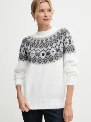 BOSS sweter z dodatkiem wełny damski kolor beżowy z półgolfem 50549369