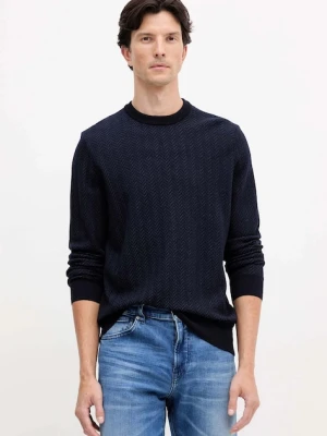 BOSS sweter z dodatkiem wełny męski kolor granatowy lekki 50549985