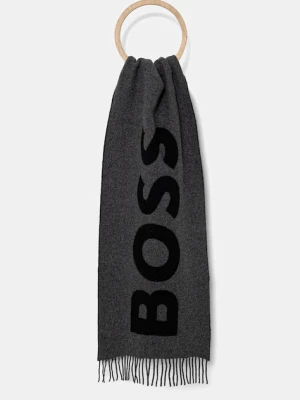 BOSS szalik wełniany kolor szary wzorzysty 50527099