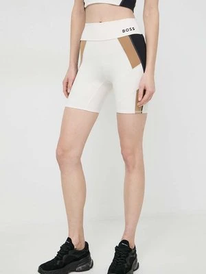 BOSS szorty damskie kolor beżowy wzorzyste high waist 50517910