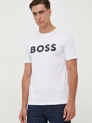 BOSS t-shirt bawełniany BOSS CASUAL kolor beżowy z nadrukiem 50481923 Boss Orange