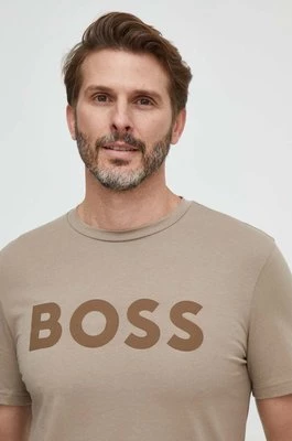BOSS t-shirt bawełniany BOSS CASUAL kolor brązowy z nadrukiem 50481923 Boss Orange