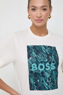 BOSS t-shirt bawełniany damski kolor beżowy