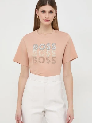 BOSS t-shirt bawełniany damski kolor beżowy