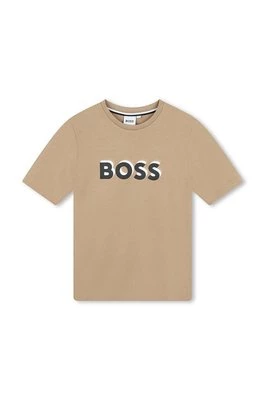 BOSS t-shirt bawełniany dziecięcy kolor beżowy z nadrukiem