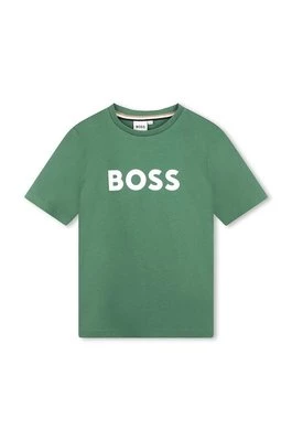 BOSS t-shirt bawełniany dziecięcy kolor zielony z nadrukiem
