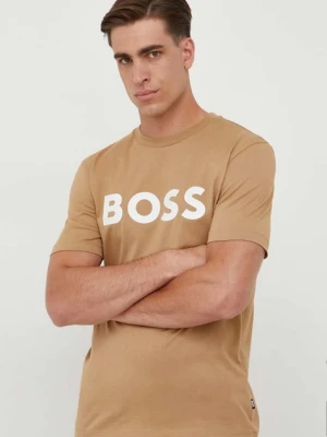 BOSS t-shirt bawełniany kolor beżowy z nadrukiem 50495742