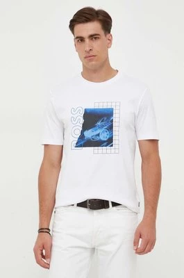 BOSS t-shirt bawełniany kolor biały z nadrukiem