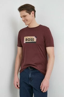 BOSS t-shirt bawełniany kolor bordowy z nadrukiem