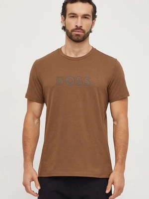 BOSS t-shirt bawełniany kolor brązowy z nadrukiem 50503276