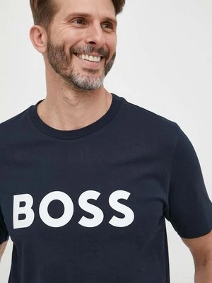 BOSS t-shirt bawełniany kolor granatowy z nadrukiem 50495742