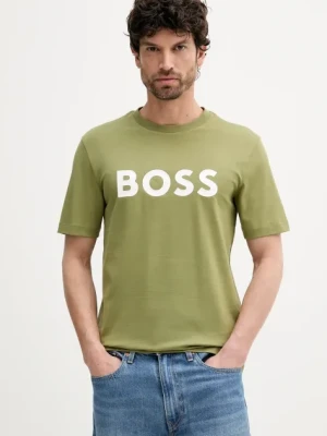 BOSS t-shirt bawełniany kolor zielony z nadrukiem