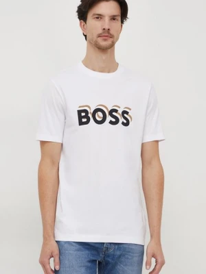 BOSS t-shirt bawełniany męski kolor biały z nadrukiem