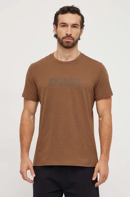 BOSS t-shirt bawełniany męski kolor brązowy z nadrukiem