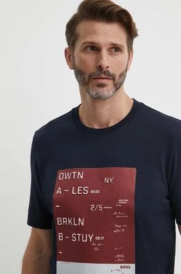 BOSS t-shirt bawełniany męski kolor granatowy z aplikacją 50512131