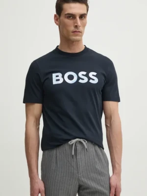 BOSS t-shirt bawełniany męski kolor granatowy z aplikacją 50531309