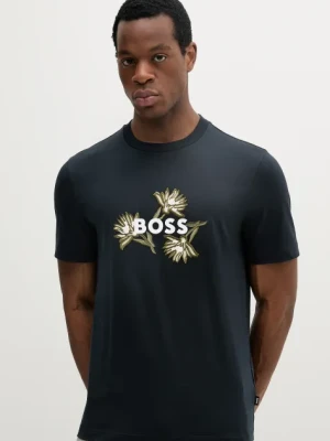 BOSS t-shirt bawełniany męski kolor granatowy z aplikacją 50536796