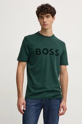 BOSS t-shirt bawełniany męski kolor zielony z aplikacją 50527338