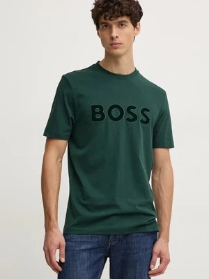 BOSS t-shirt bawełniany męski kolor zielony z aplikacją 50527338