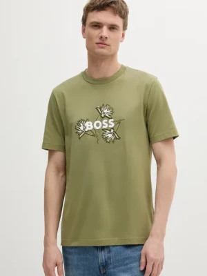 BOSS t-shirt bawełniany męski kolor zielony z aplikacją 50536796