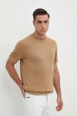 BOSS t-shirt lniany kolor beżowy gładki 50511757