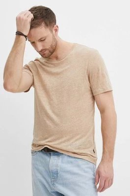 BOSS t-shirt lniany kolor beżowy gładki 50511612