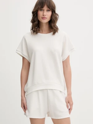 BOSS T-shirt lounge damski z lyocellem BB TEXTURE_Top beżowy