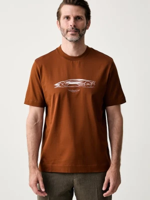 BOSS T-shirt męski bawełniany x Aston Martin brązowy