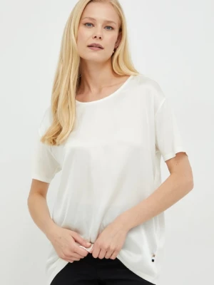 BOSS t-shirt z domieszką jedwabiu Esandy beżowy