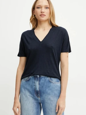 BOSS t-shirt z domieszką lnu granatowy