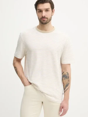 BOSS t-shirt z domieszką lnu męski kolor biały wzorzysty 50537498
