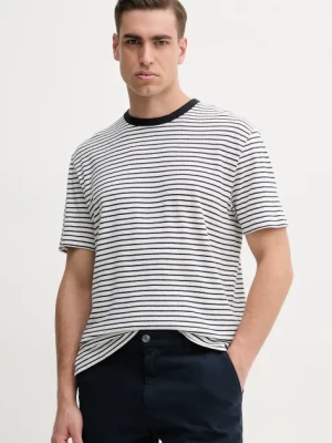 BOSS t-shirt z domieszką lnu męski kolor granatowy wzorzysty 50537498