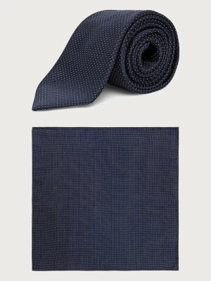 BOSS zestaw krawat i poszetka męski z jedwabiem H-SET TIE-PKT SQ granatowy