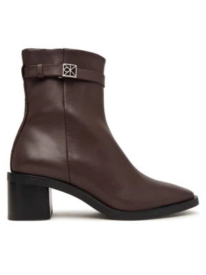 Botki Calvin Klein Block Heel Ank Boot Lth Hdw HW0HW03171 Brązowy
