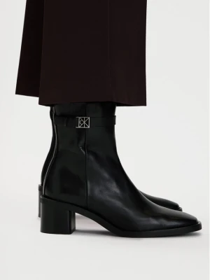 Botki Calvin Klein Block Heel Ank Boot Lth Hdw HW0HW03171 Czarny