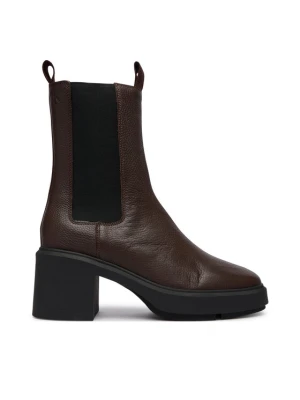 Botki Calvin Klein Block Heel Chelsea Boot Lth HW0HW03694 Brązowy ciemny