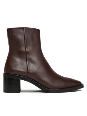 Botki Calvin Klein Block Heel Zip Boot Lth HW0HW02593 Bordowy