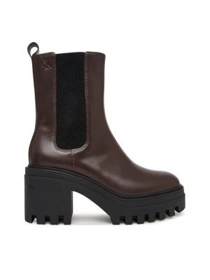 Botki Calvin Klein Chunky Heeled Chelsea Lth YW0YW01547 Brązowy ciemny