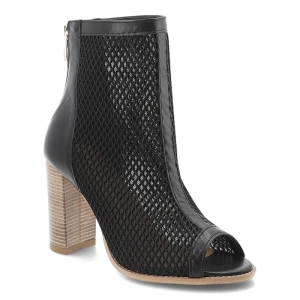 Botki damskie Armodo, cholewka ze skóry naturalnej eleganckie na wysokim obcasie, czarne, DS-975