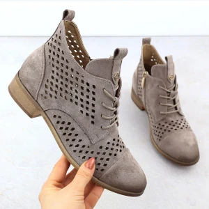 Botki damskie ażurowe zamszowe khaki Potocki SZ12091 zielone