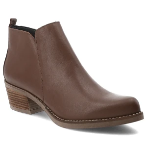 Botki damskie Hee, kowbojki skórzane na obcasie i zapinane na zamek, brązowe, 25773