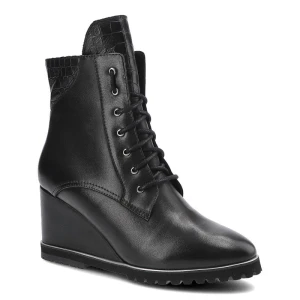 Botki damskie Libero, cholewka ze skóry naturalnej sznurowane usztywniony zapiętek podwyższona podeszwa z wyraźnym profilem, czarne, 2430-8-462