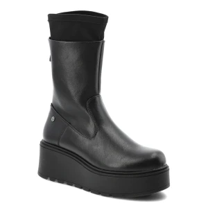 Botki damskie Maciejka, na grubej platformie skórzana licowa cholewka za kostkę i zapinane na zamek, czarne, A7161-01-00-7