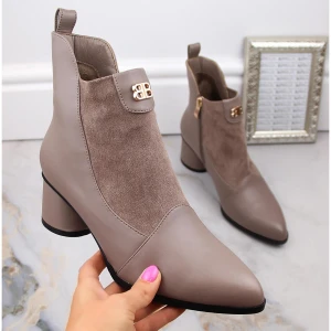 Botki damskie na obcasie beżowe D&amp;A S.Barski Premium Collection MR870-96 beżowy