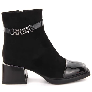 Zdjęcie produktu Botki damskie na ozdobnym obcasie czarne D&amp;A S.Barski Premium Collection MR880-018