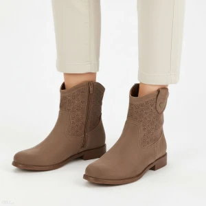 Botki damskie S.Barski, cholewka z materiału ażurowe wykończenie krótka cholewka pętla z tyłu elegancki fason, brązowe, HY61-8025